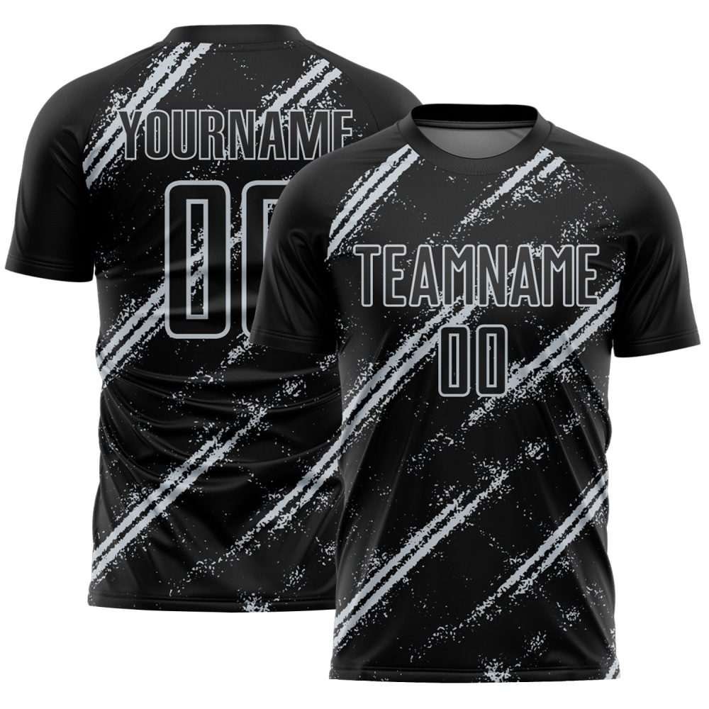 Custom Black Silver Abstract Fragment Art Splash Sublimation Soccer Uniform Jersey