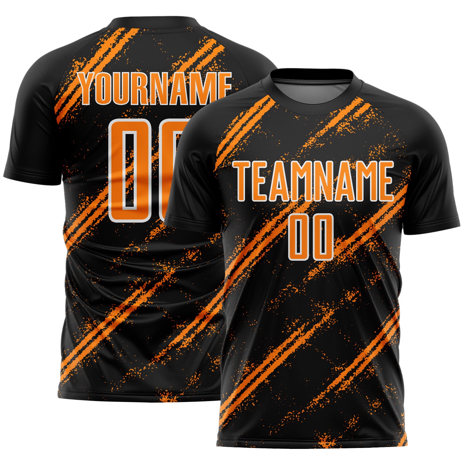 Custom Black Bay Orange-White Abstract Fragment Art Splash Sublimation Soccer Uniform Jersey