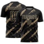 Custom Black Vegas Gold Abstract Fragment Art Splash Sublimation Soccer Uniform Jersey