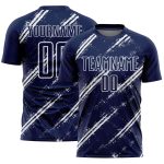 Custom Navy White Abstract Fragment Art Splash Sublimation Soccer Uniform Jersey