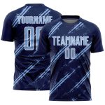 Custom Navy Light Blue-White Abstract Fragment Art Splash Sublimation Soccer Uniform Jersey