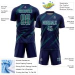 Custom Navy Teal-White Abstract Fragment Art Splash Sublimation Soccer Uniform Jersey