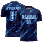 Custom Navy Powder Blue-White Abstract Fragment Art Splash Sublimation Soccer Uniform Jersey