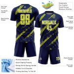 Custom Navy Neon Yellow-White Abstract Fragment Art Splash Sublimation Soccer Uniform Jersey