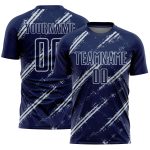 Custom Navy Silver Abstract Fragment Art Splash Sublimation Soccer Uniform Jersey