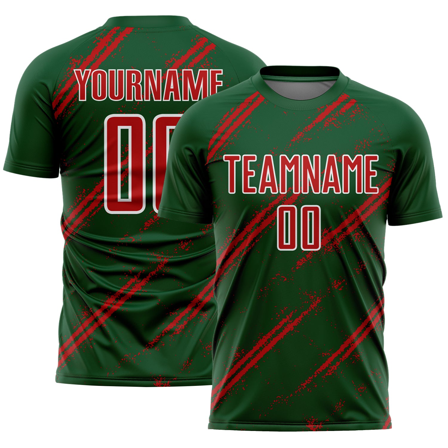 Custom Green Red-White Abstract Fragment Art Splash Sublimation Soccer Uniform Jersey