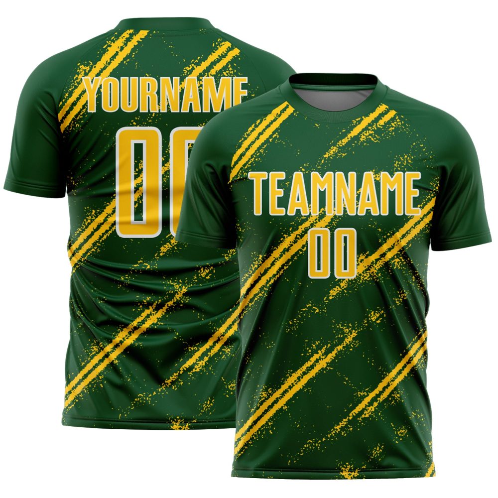 Custom Green Yellow-White Abstract Fragment Art Splash Sublimation Soccer Uniform Jersey